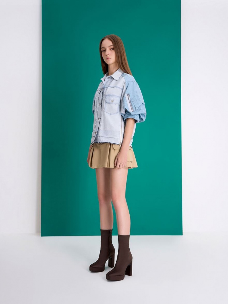 Μποτακια Charles And Keith flatforms Block Heel σκούρο καφε | 68472-QZPD