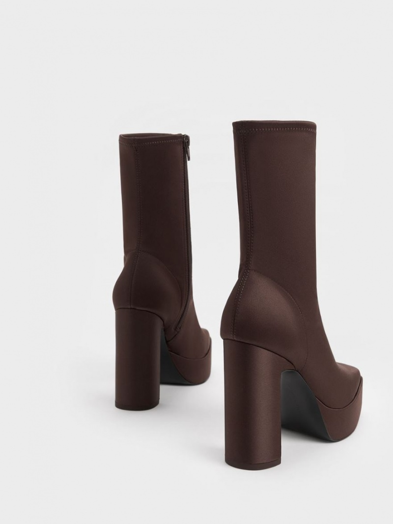 Μποτακια Charles And Keith flatforms Block Heel σκούρο καφε | 68472-QZPD