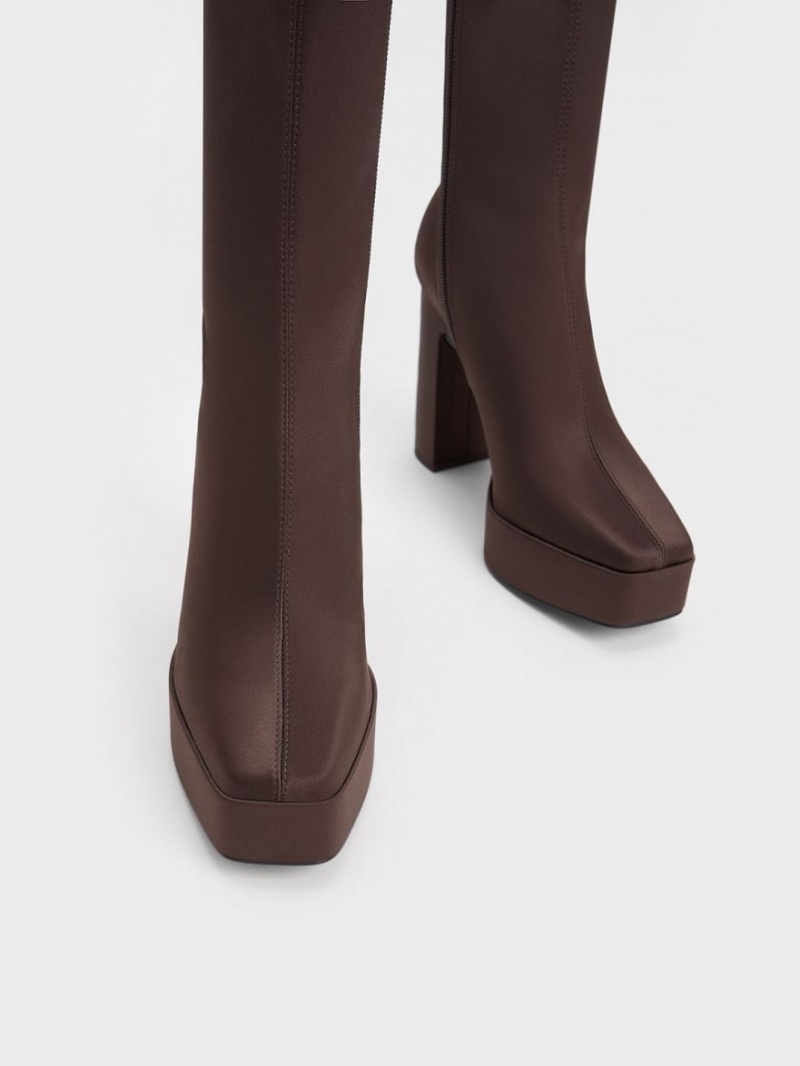 Μποτακια Charles And Keith flatforms Block Heel σκούρο καφε | 68472-QZPD