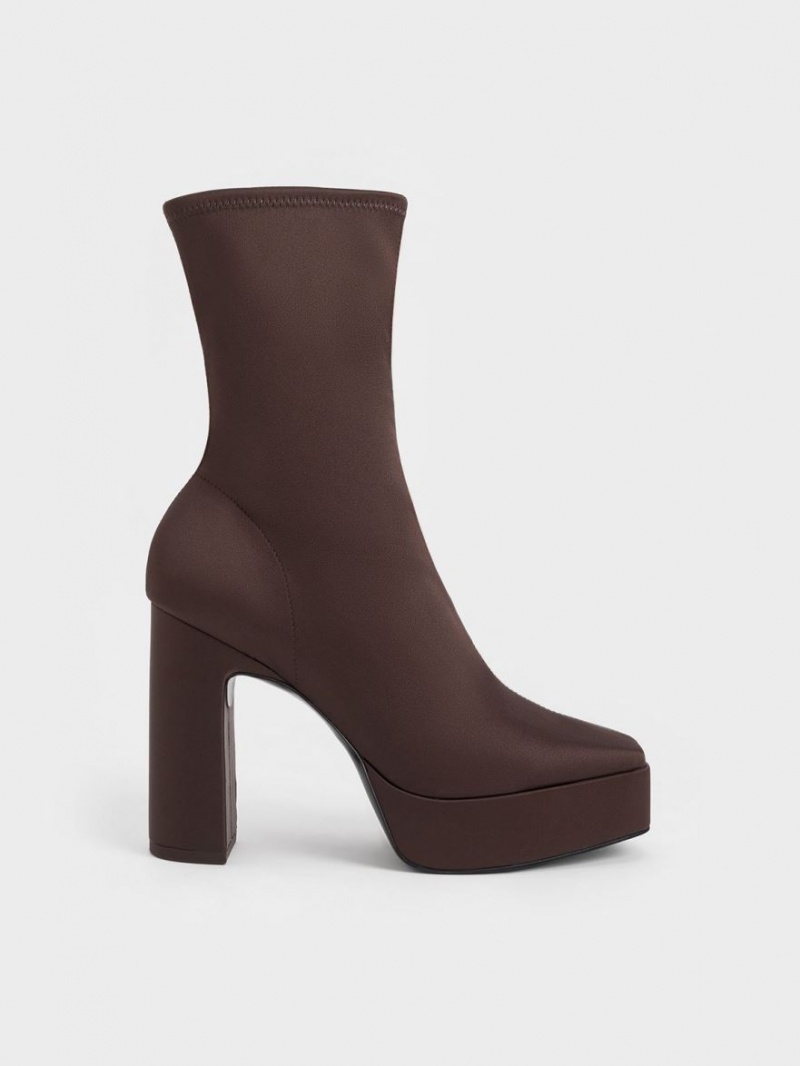 Μποτακια Charles And Keith flatforms Block Heel σκούρο καφε | 68472-QZPD
