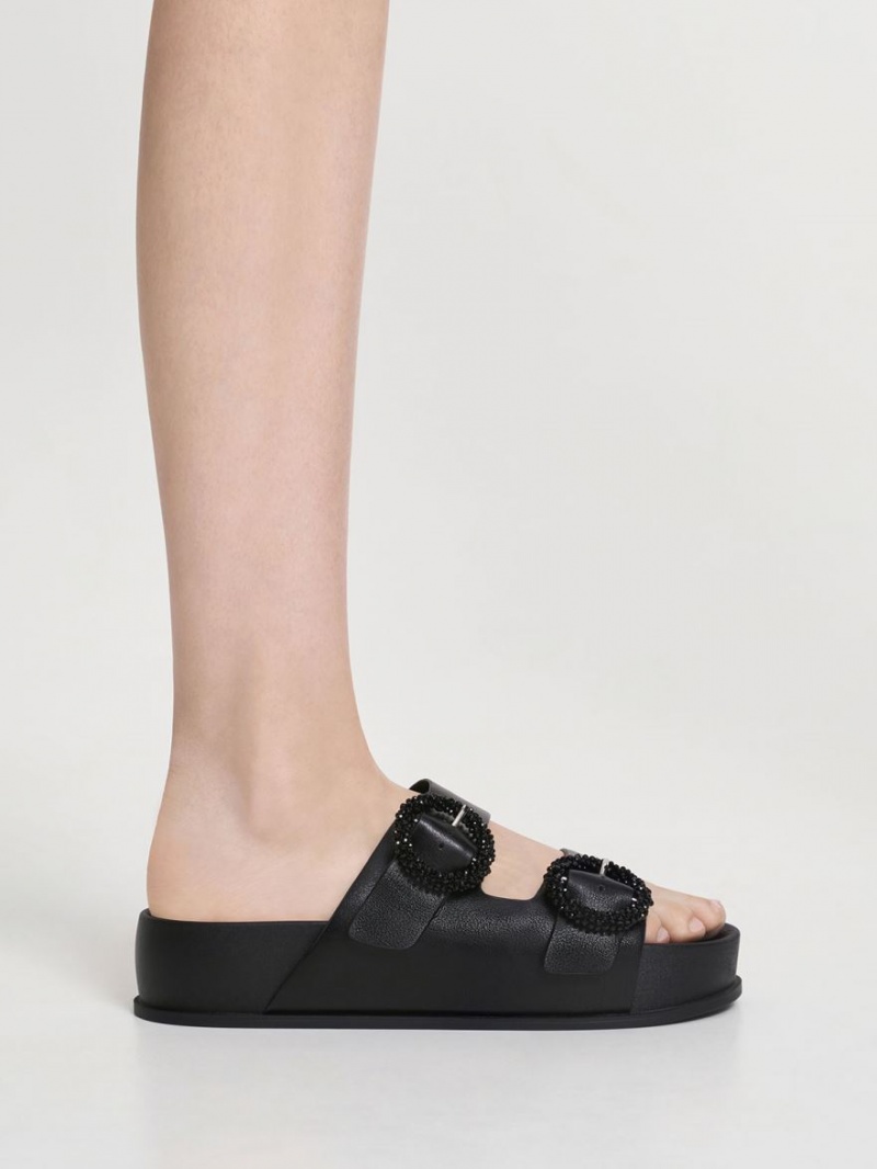 Σανδάλια Slide Charles And Keith Beaded Circle μαυρα | 40762-KYTA