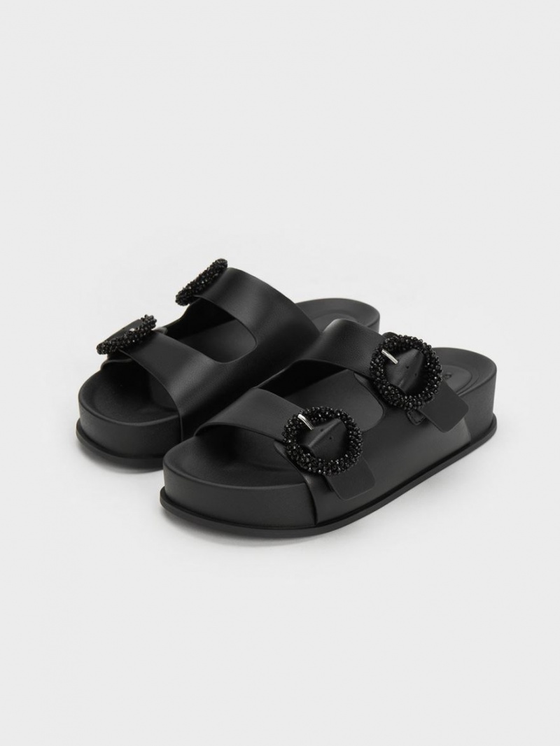 Σανδάλια Slide Charles And Keith Beaded Circle μαυρα | 40762-KYTA