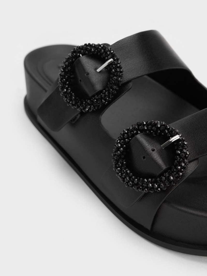 Σανδάλια Slide Charles And Keith Beaded Circle μαυρα | 40762-KYTA