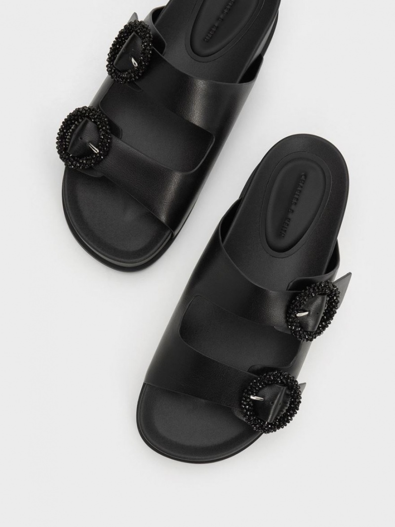 Σανδάλια Slide Charles And Keith Beaded Circle μαυρα | 40762-KYTA