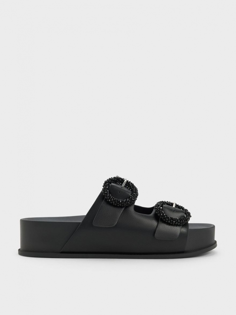 Σανδάλια Slide Charles And Keith Beaded Circle μαυρα | 40762-KYTA