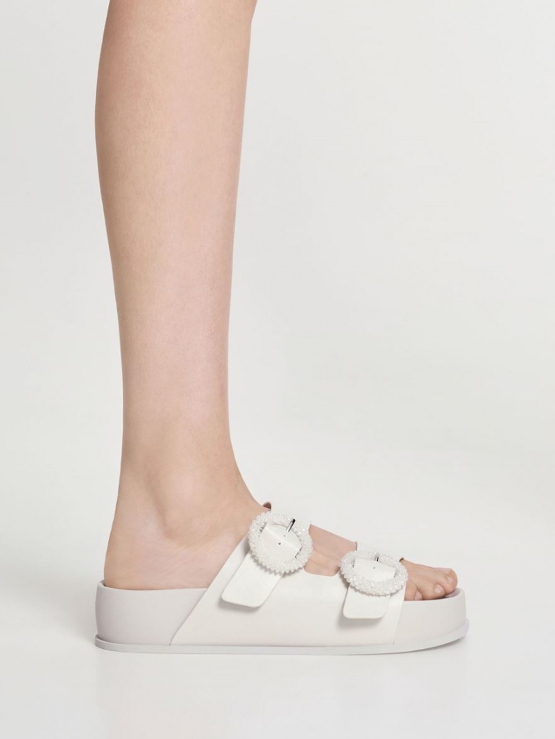 Σανδάλια Slide Charles And Keith Beaded Circle ασπρα | 20184-XBOA