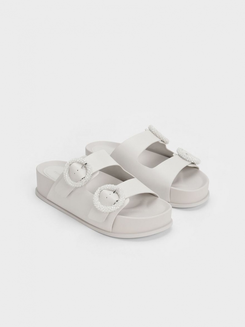 Σανδάλια Slide Charles And Keith Beaded Circle ασπρα | 20184-XBOA