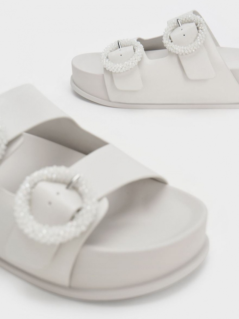 Σανδάλια Slide Charles And Keith Beaded Circle ασπρα | 20184-XBOA