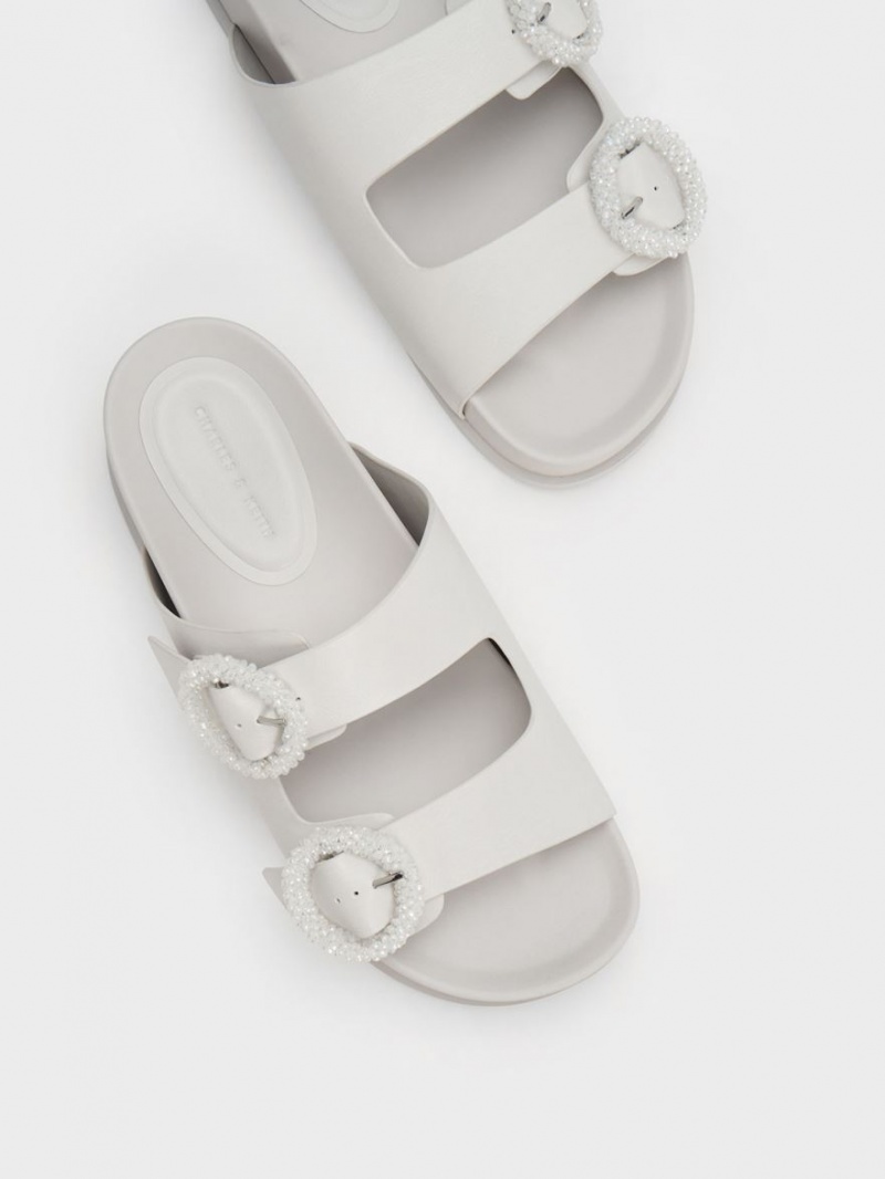 Σανδάλια Slide Charles And Keith Beaded Circle ασπρα | 20184-XBOA
