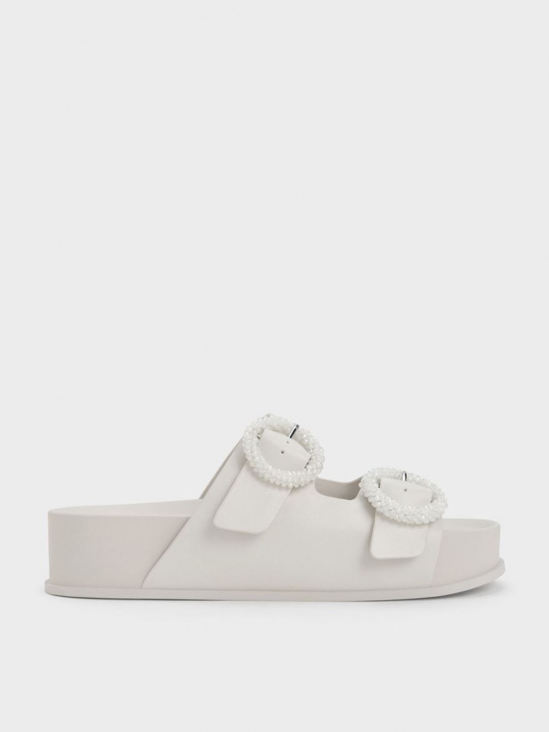 Σανδάλια Slide Charles And Keith Beaded Circle ασπρα | 20184-XBOA