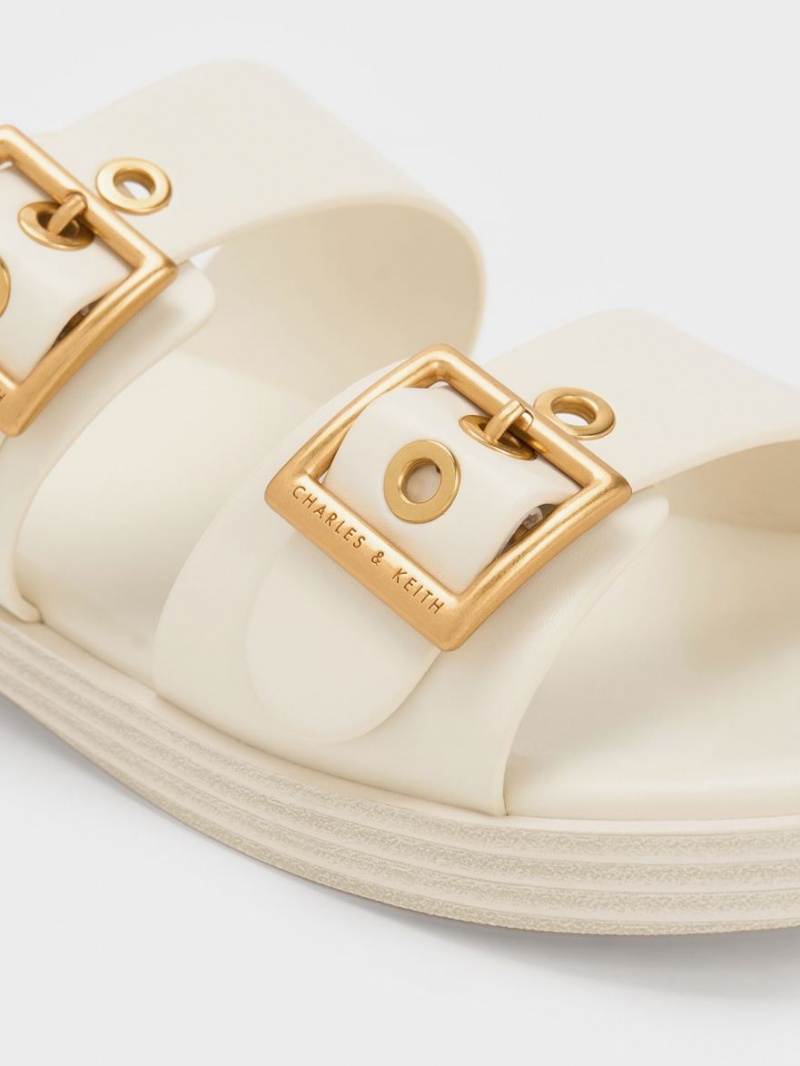 Σανδάλια Slide Charles And Keith Buckled Double λουρακια ασπρα | 47289-JAZG