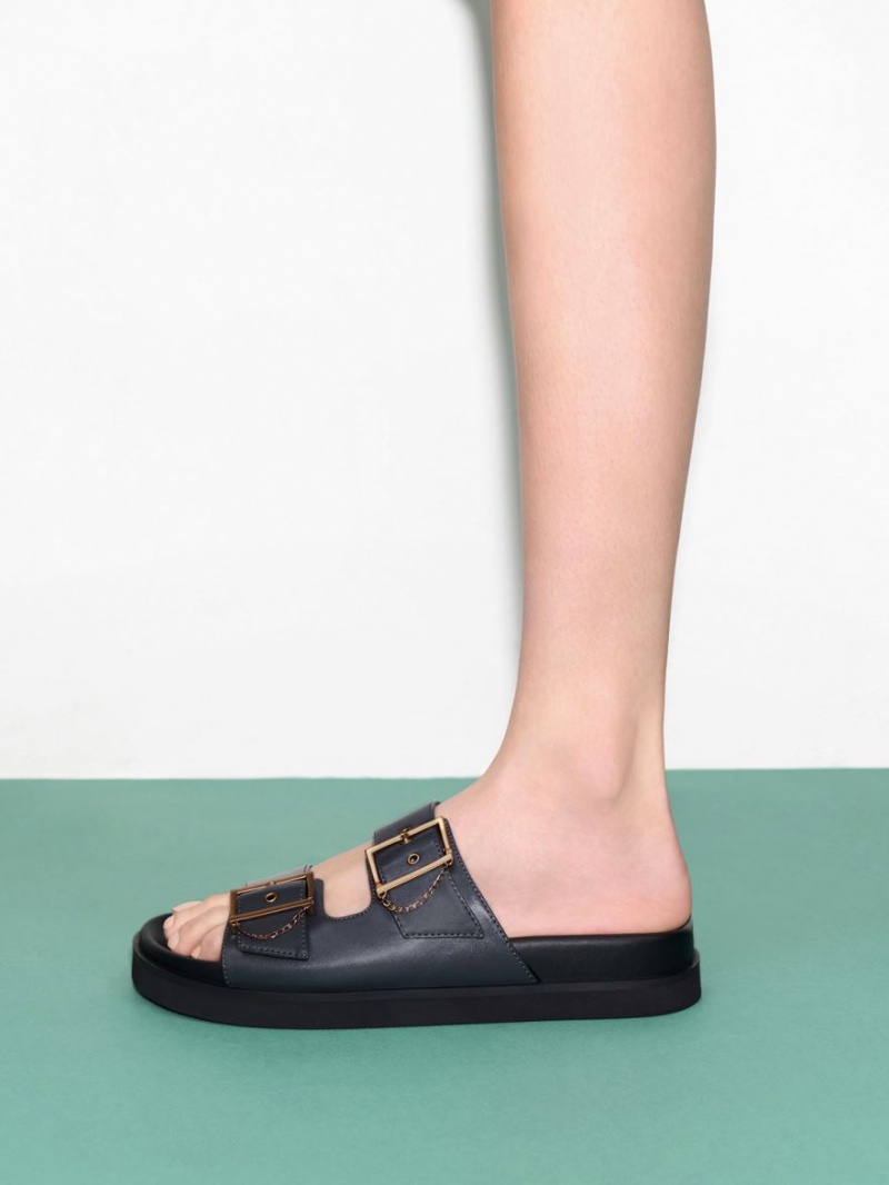 Σανδάλια Slide Charles And Keith Chain-Link Buckled σκούρο μπλε | 89201-KOEN