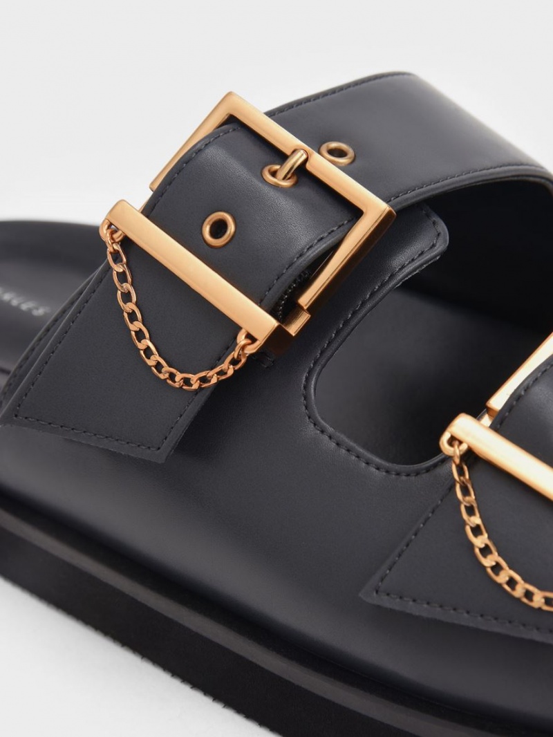 Σανδάλια Slide Charles And Keith Chain-Link Buckled σκούρο μπλε | 89201-KOEN