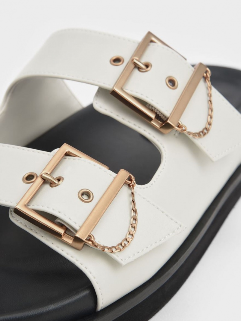 Σανδάλια Slide Charles And Keith Chain-Link Buckled ασπρα | 40257-MRDG