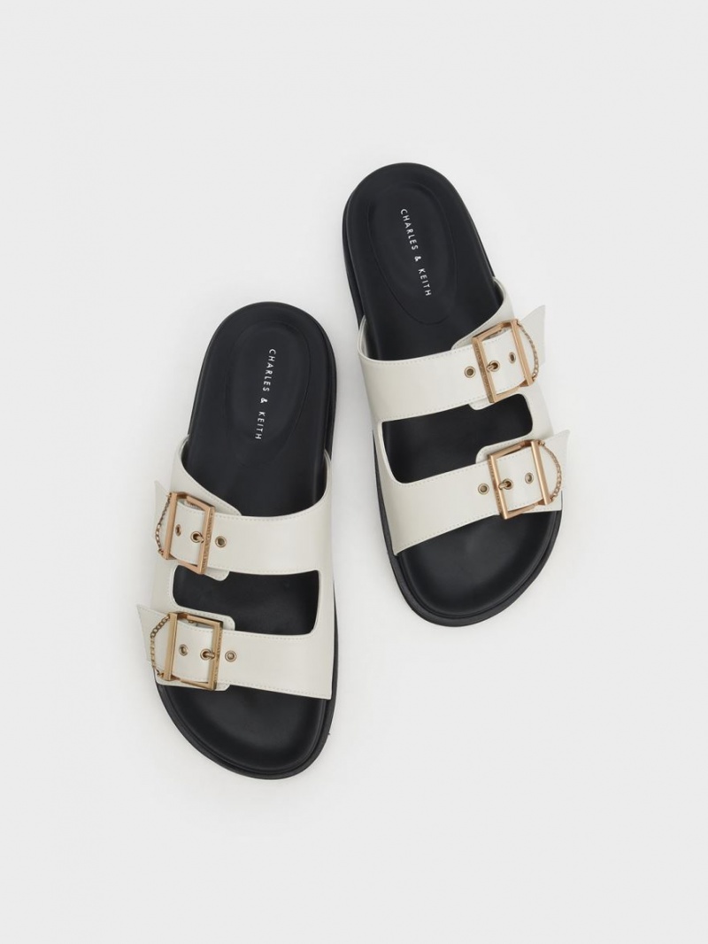 Σανδάλια Slide Charles And Keith Chain-Link Buckled ασπρα | 40257-MRDG