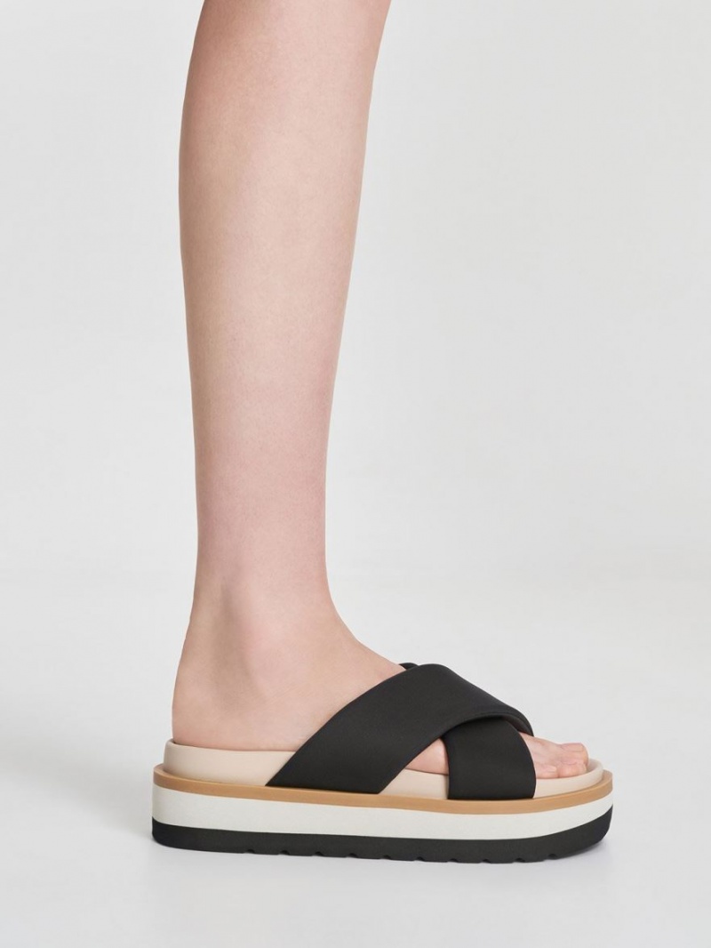 Σανδάλια Slide Charles And Keith Crossover flatforms μαυρα | 19523-YGXR