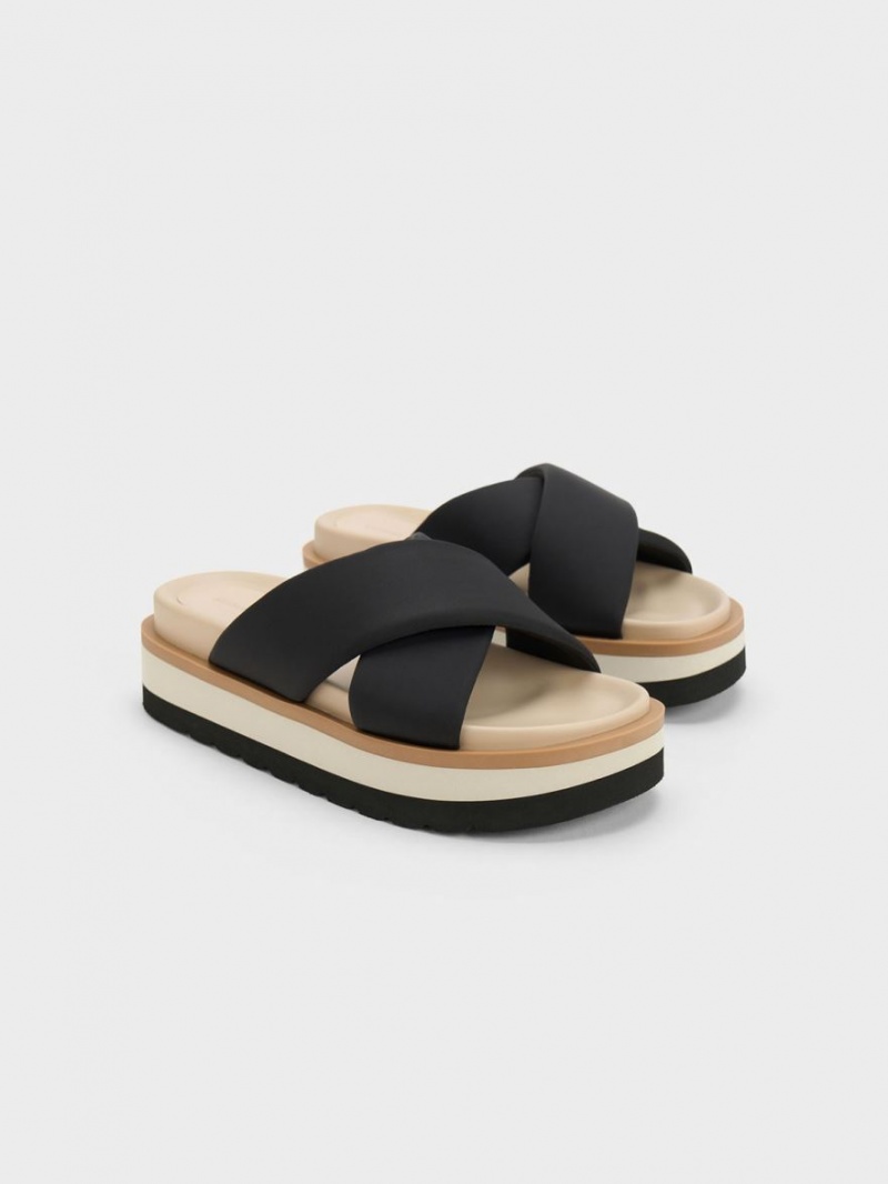 Σανδάλια Slide Charles And Keith Crossover flatforms μαυρα | 19523-YGXR