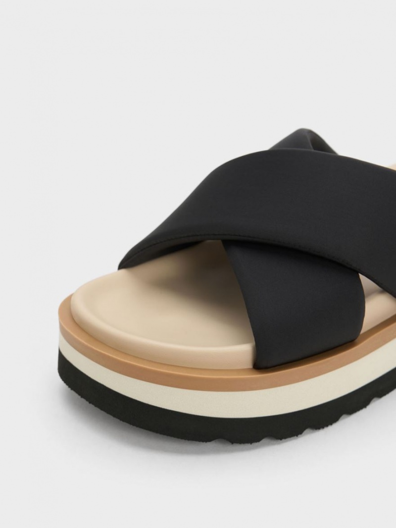 Σανδάλια Slide Charles And Keith Crossover flatforms μαυρα | 19523-YGXR