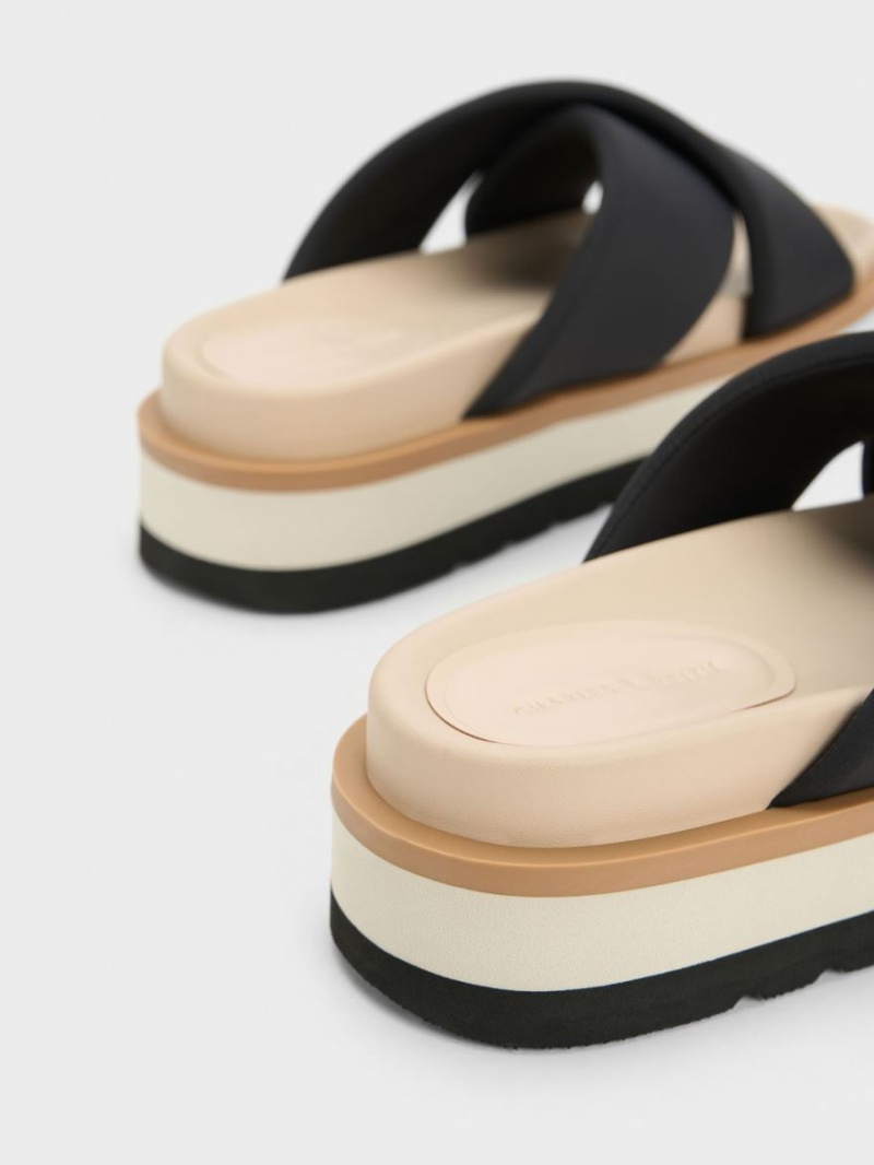 Σανδάλια Slide Charles And Keith Crossover flatforms μαυρα | 19523-YGXR