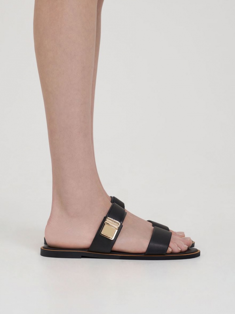 Σανδάλια Slide Charles And Keith Dove Metallic πόρπης μαυρα | 80471-YEMS