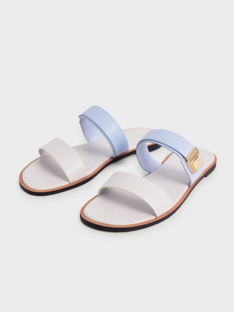 Σανδάλια Slide Charles And Keith Dove Metallic πόρπης ανοιχτο μπλε | 82631-QIMO