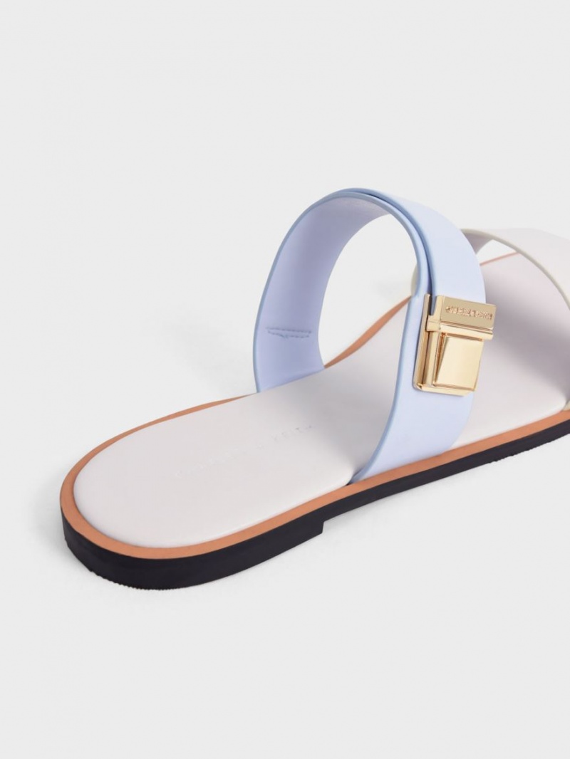 Σανδάλια Slide Charles And Keith Dove Metallic πόρπης ανοιχτο μπλε | 82631-QIMO