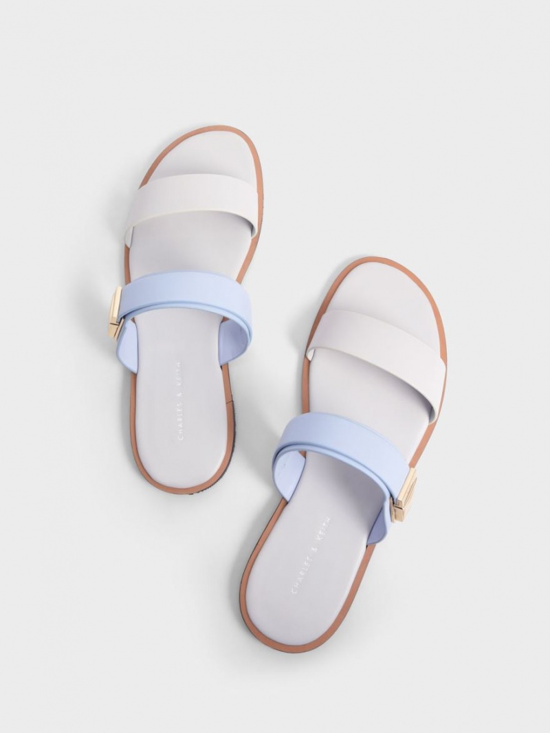 Σανδάλια Slide Charles And Keith Dove Metallic πόρπης ανοιχτο μπλε | 82631-QIMO