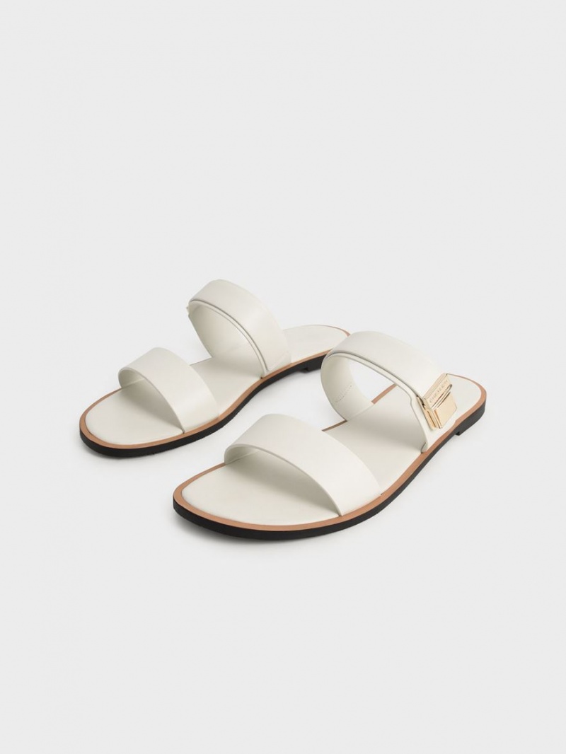 Σανδάλια Slide Charles And Keith Dove Metallic πόρπης ασπρα | 53621-JDQS