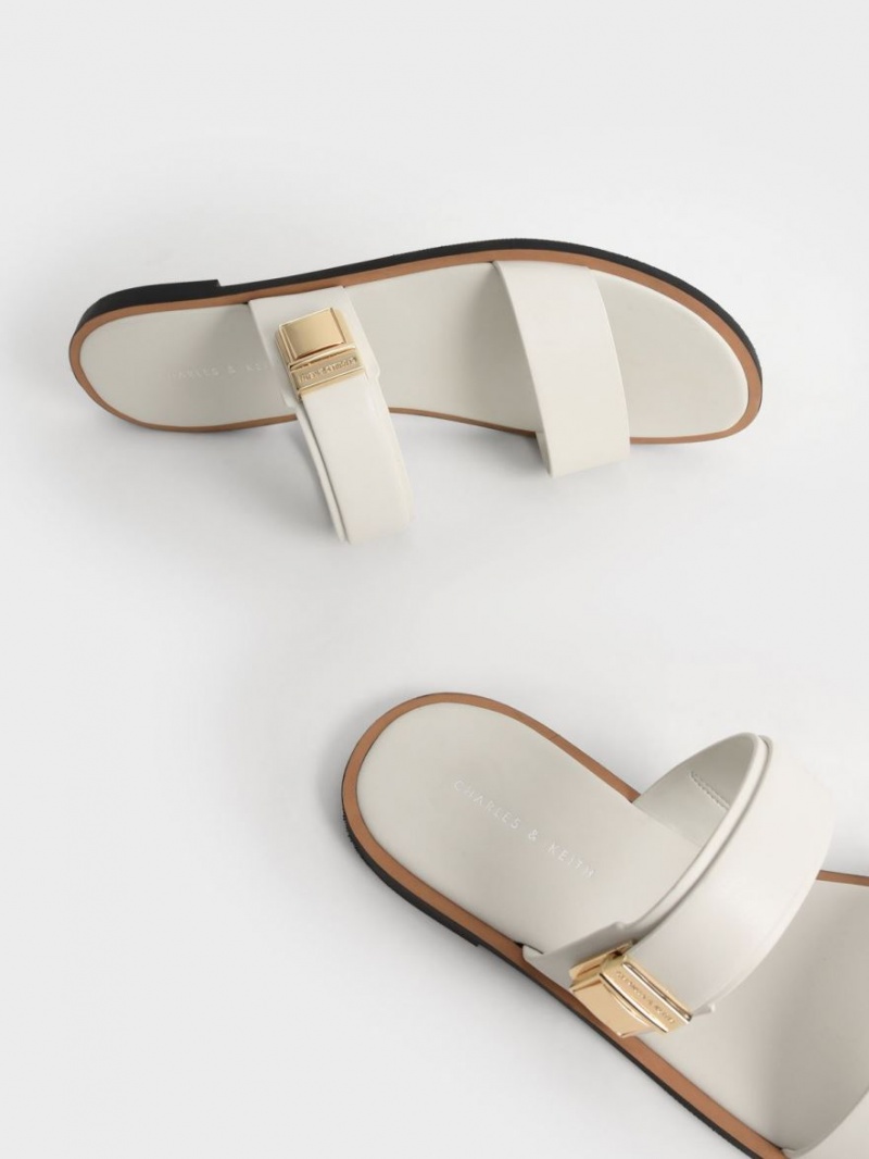 Σανδάλια Slide Charles And Keith Dove Metallic πόρπης ασπρα | 53621-JDQS