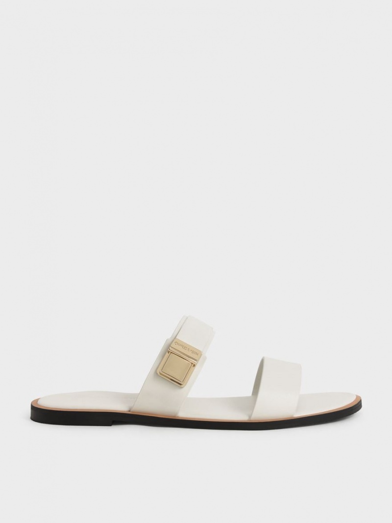 Σανδάλια Slide Charles And Keith Dove Metallic πόρπης ασπρα | 53621-JDQS