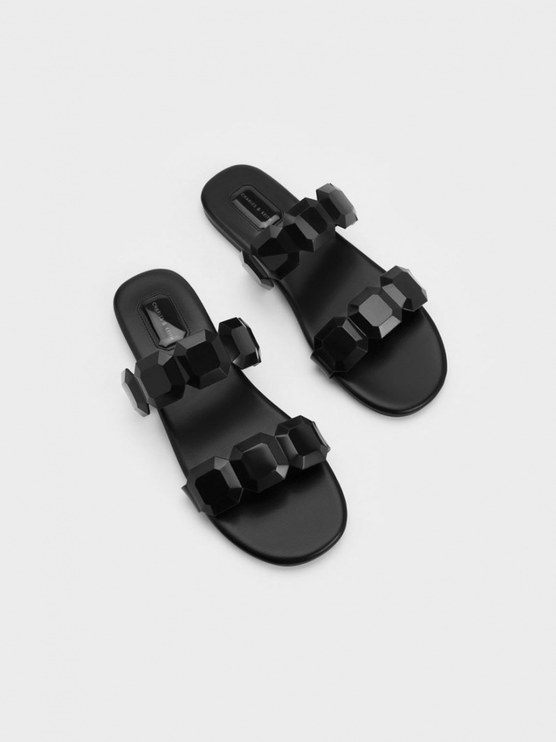 Σανδάλια Slide Charles And Keith Fia Gem-λουρακια μαυρα | 01354-MCOH