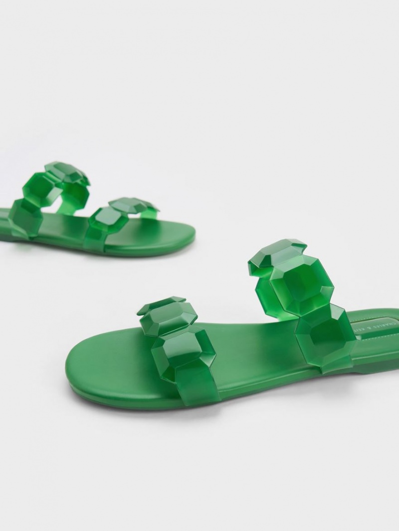 Σανδάλια Slide Charles And Keith Fia Gem-λουρακια πρασινο | 57031-QKWU