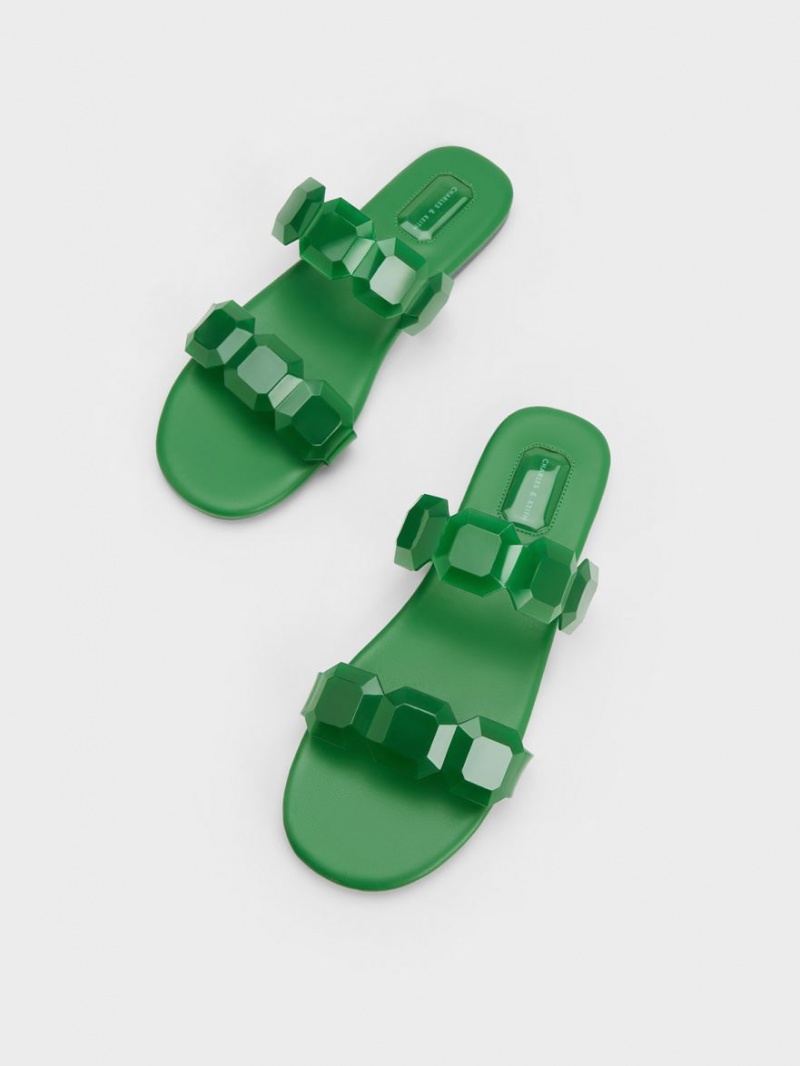 Σανδάλια Slide Charles And Keith Fia Gem-λουρακια πρασινο | 57031-QKWU
