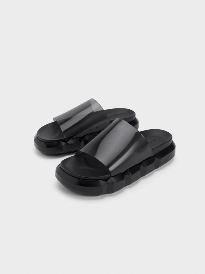 Σανδάλια Slide Charles And Keith Fia See-Through μαυρα | 82516-VOZE