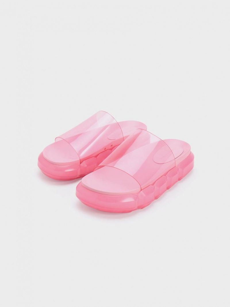Σανδάλια Slide Charles And Keith Fia See-Through ανοιχτο ροζ | 57391-SYWC
