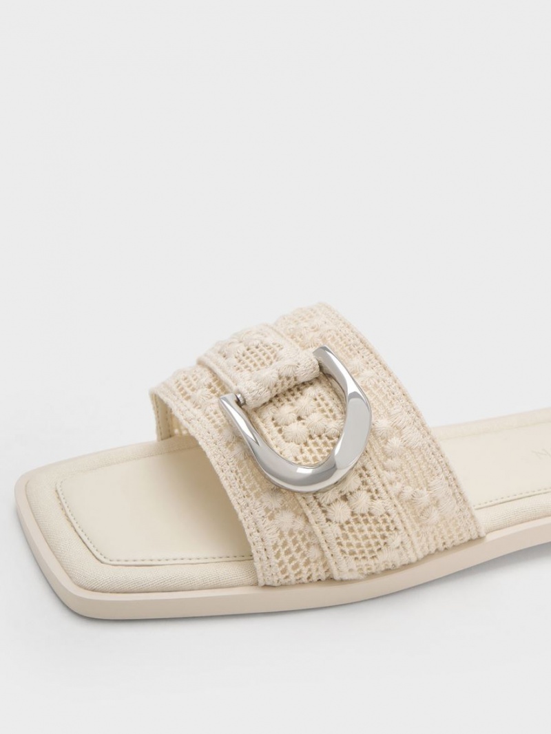 Σανδάλια Slide Charles And Keith Gabine Crochet & Mesh κρέμα | 95628-WLGA