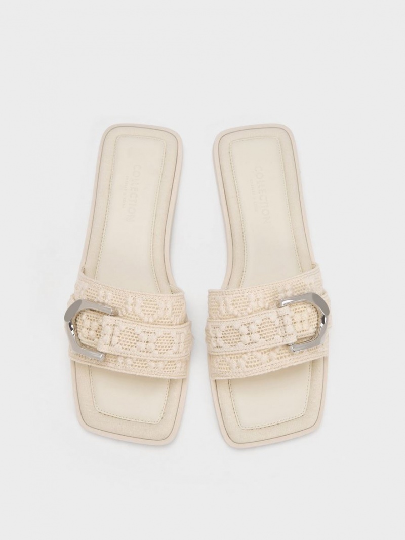 Σανδάλια Slide Charles And Keith Gabine Crochet & Mesh κρέμα | 95628-WLGA