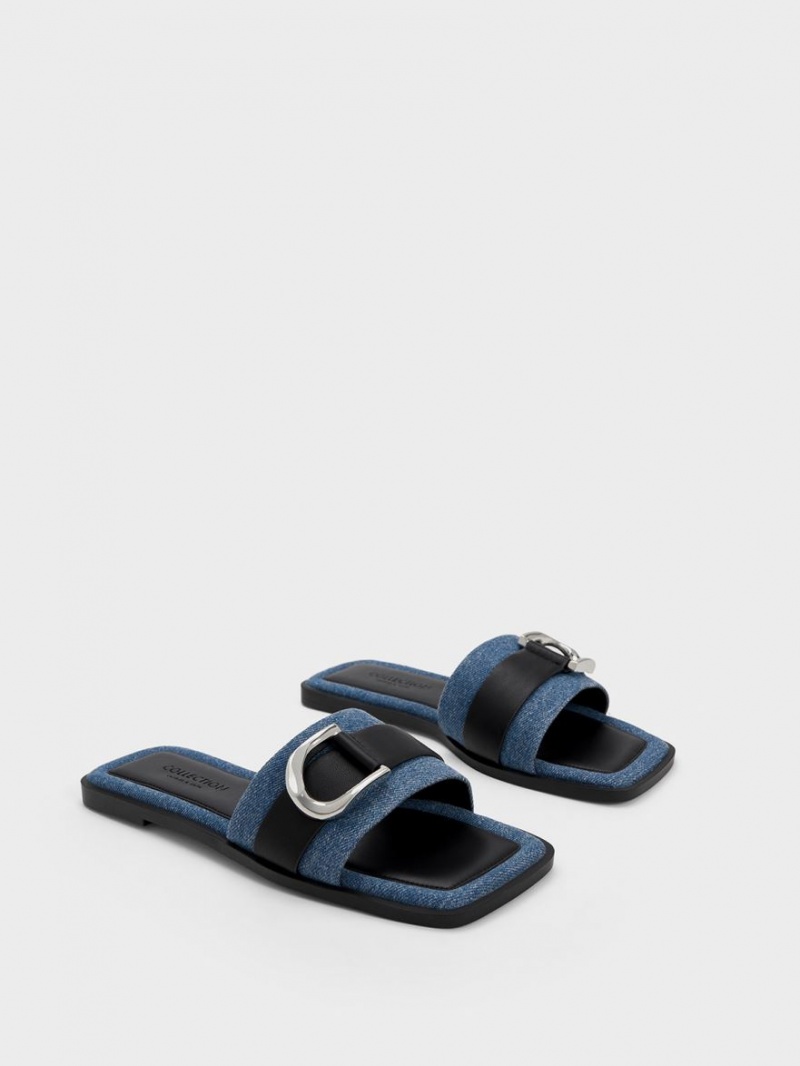 Σανδάλια Slide Charles And Keith Gabine δερματινα & Denim μπλε | 92478-AHFI