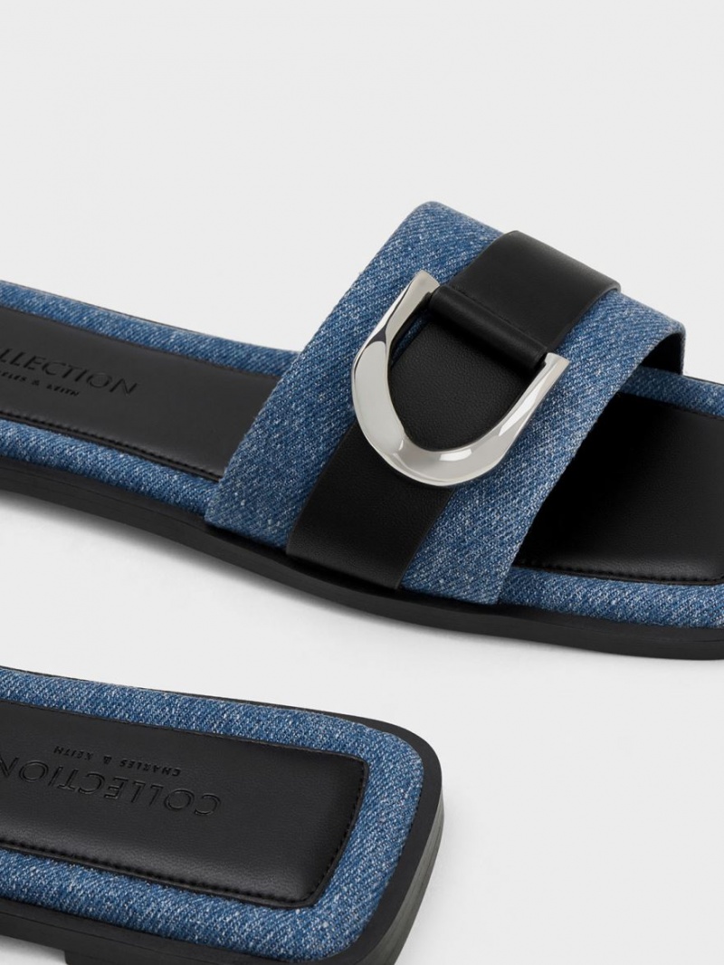 Σανδάλια Slide Charles And Keith Gabine δερματινα & Denim μπλε | 92478-AHFI