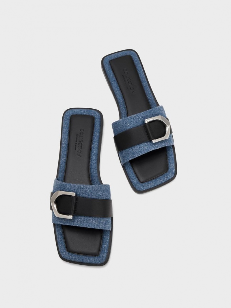Σανδάλια Slide Charles And Keith Gabine δερματινα & Denim μπλε | 92478-AHFI