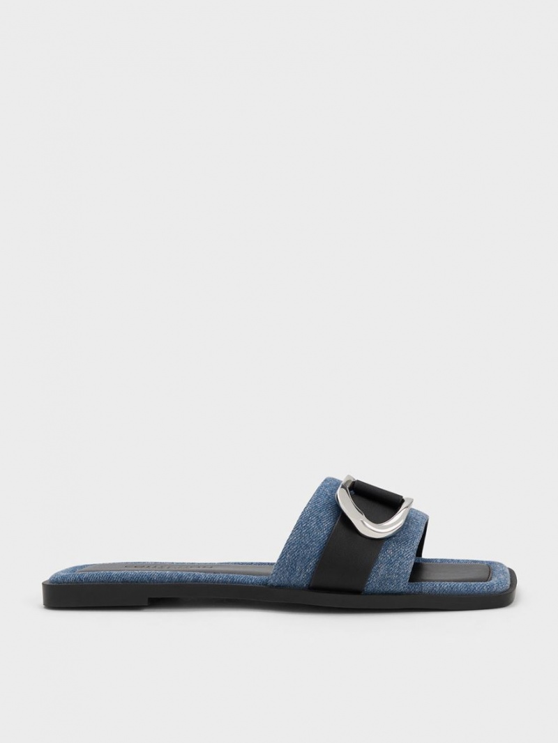Σανδάλια Slide Charles And Keith Gabine δερματινα & Denim μπλε | 92478-AHFI