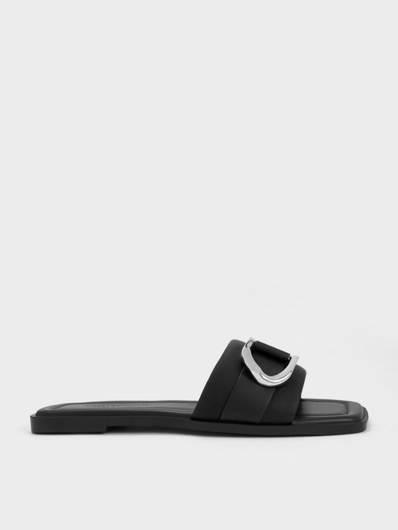 Σανδάλια Slide Charles And Keith Gabine δερματινα μαυρα | 09461-CYXA