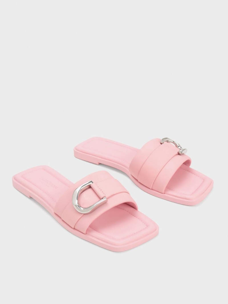 Σανδάλια Slide Charles And Keith Gabine δερματινα ροζ | 46970-UPCK