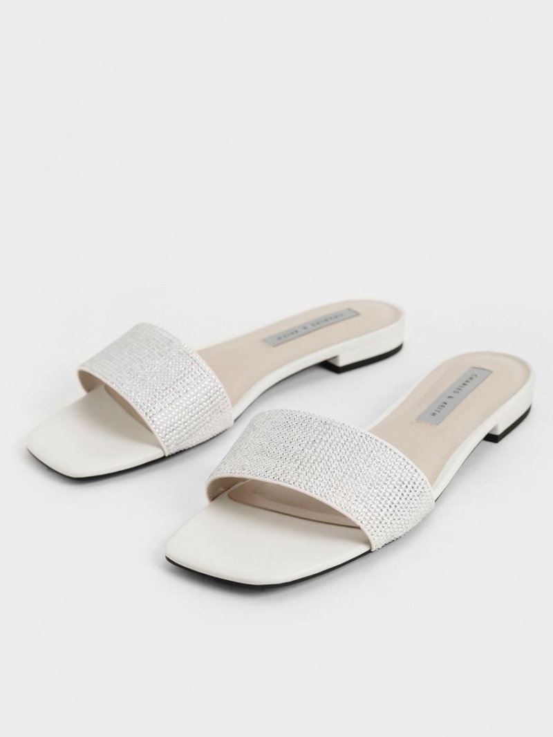 Σανδάλια Slide Charles And Keith Gem Embellished κρέμα | 51694-BFVZ