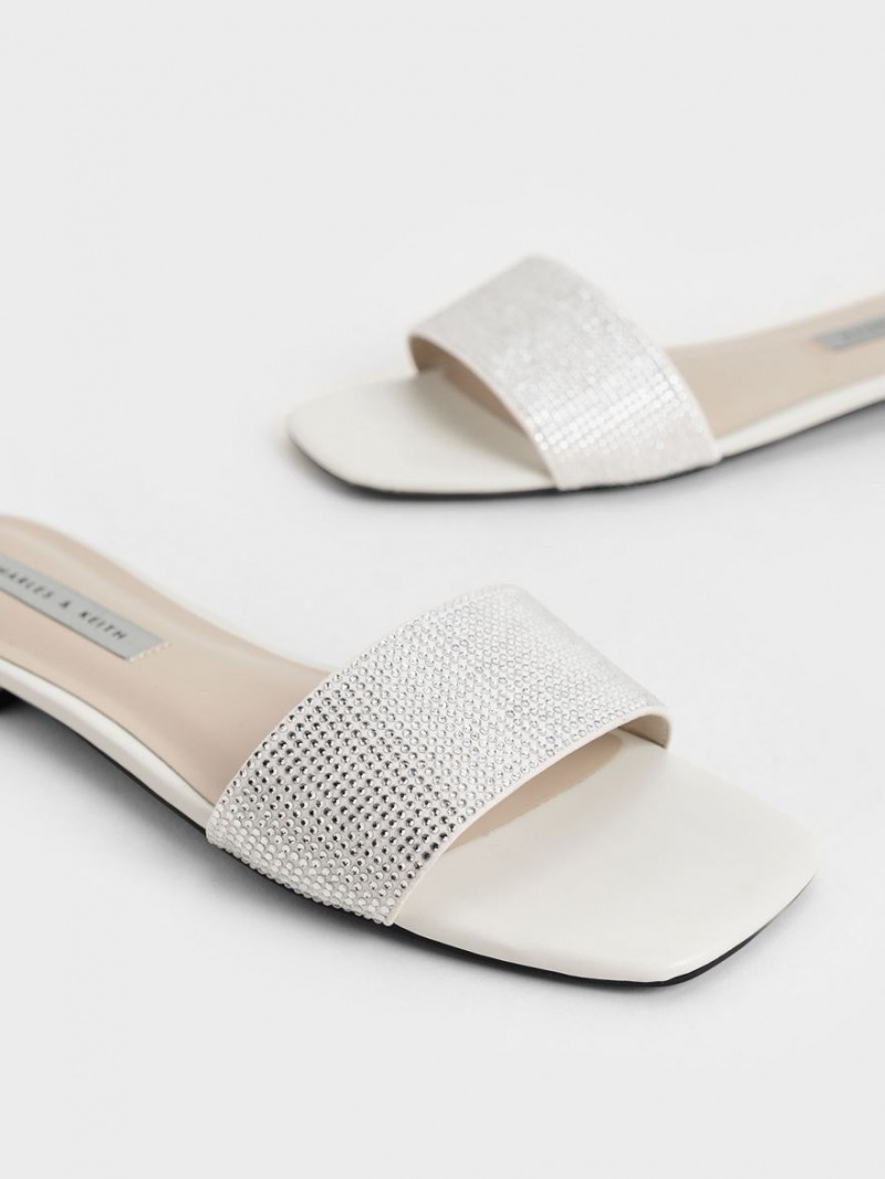 Σανδάλια Slide Charles And Keith Gem Embellished κρέμα | 51694-BFVZ