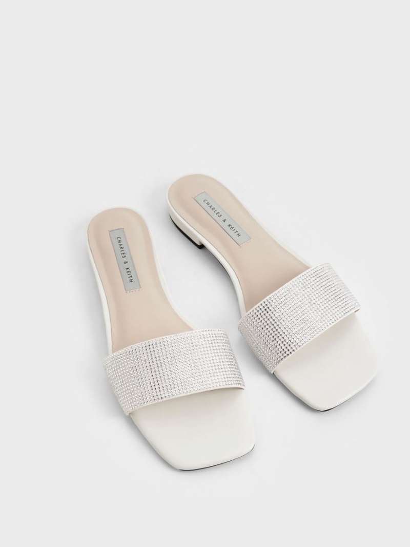 Σανδάλια Slide Charles And Keith Gem Embellished κρέμα | 51694-BFVZ