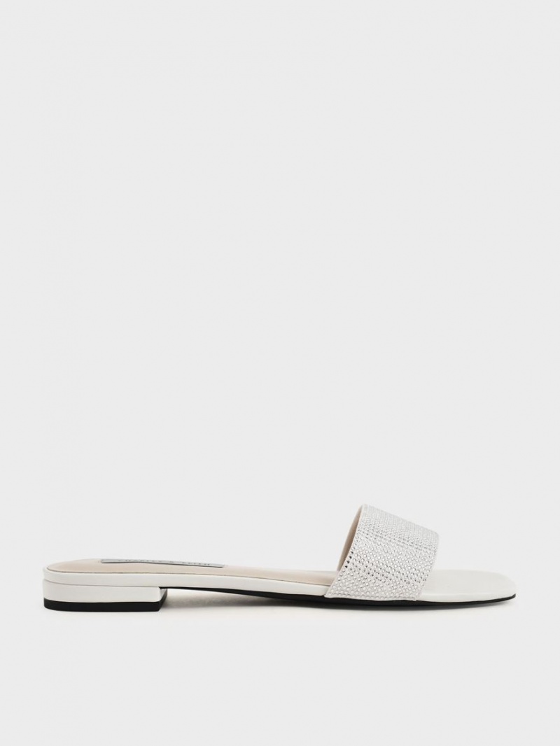 Σανδάλια Slide Charles And Keith Gem Embellished κρέμα | 51694-BFVZ