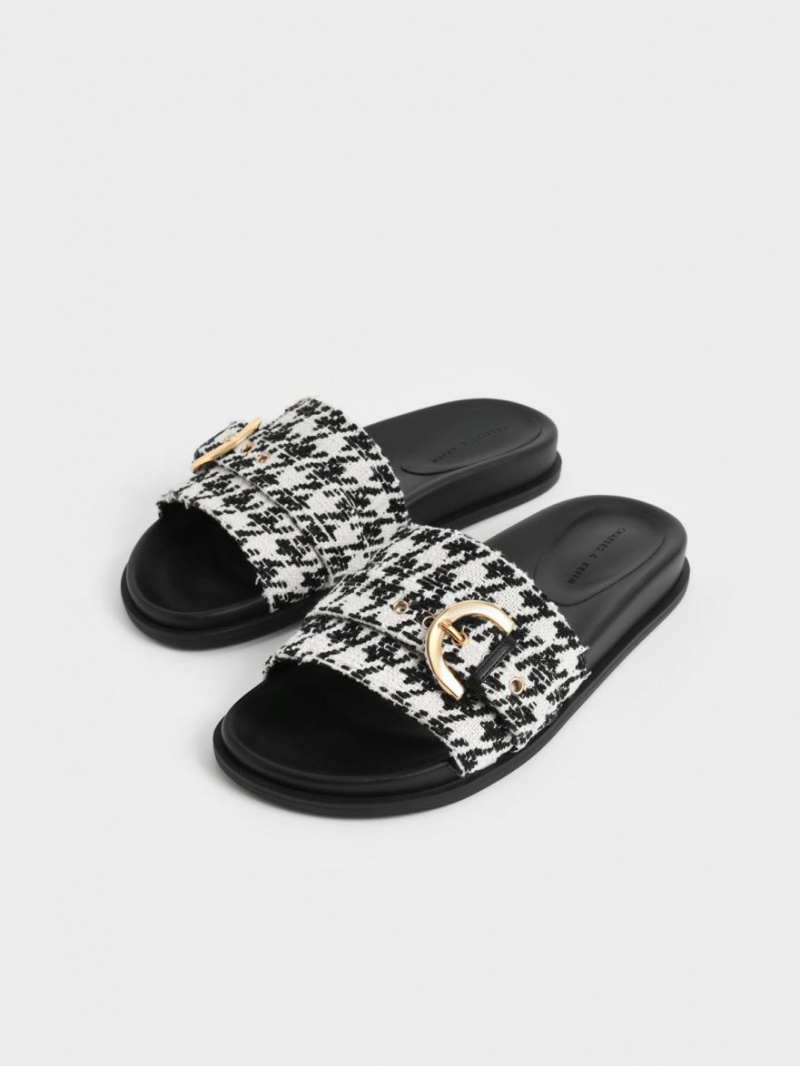 Σανδάλια Slide Charles And Keith Houndstooth Studded πόρπης Πολύχρωμο | 51493-CUYJ