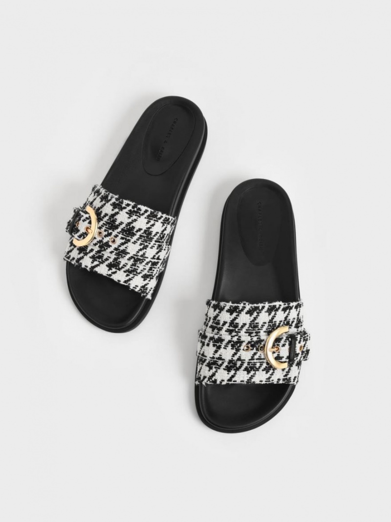 Σανδάλια Slide Charles And Keith Houndstooth Studded πόρπης Πολύχρωμο | 51493-CUYJ