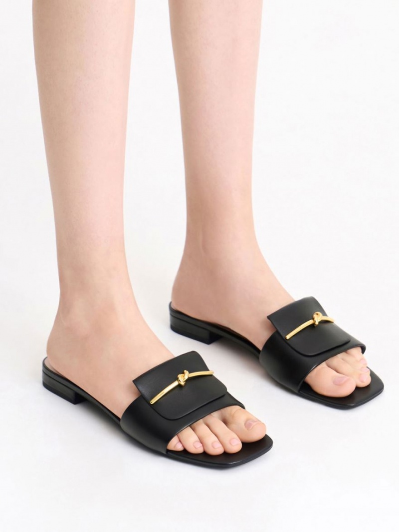 Σανδάλια Slide Charles And Keith Knotted Accent μαυρα | 49783-LWKC
